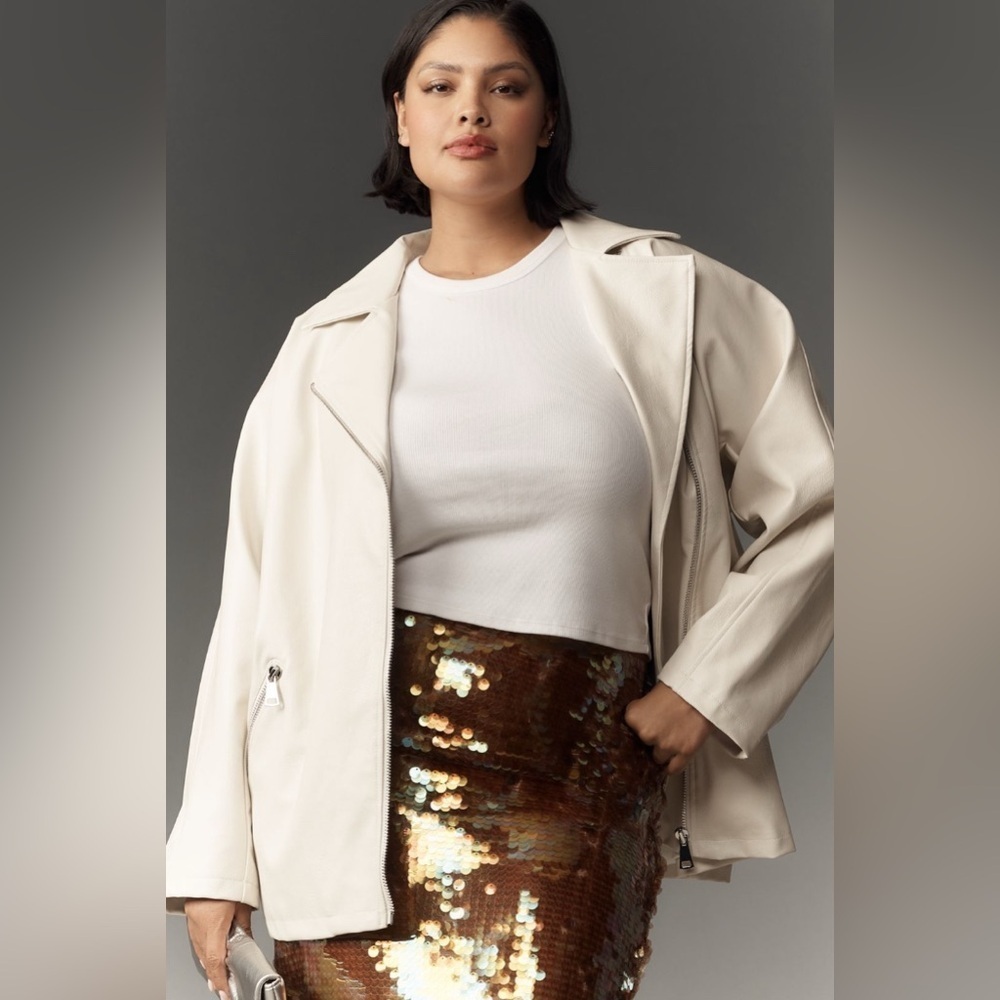 NWT! Anthropoligie Maeve Oversized Faux-Leather Moto Jacket - ππͺ - Picture 5 of 9